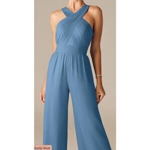 AW BRIDAL 6 S dusty blue Lorraine chiffon wedding guest wide leg jumpsuit B95